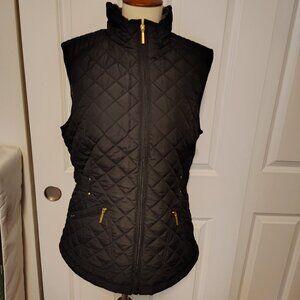 Weatherproof Quilted Puffer Vest Black Faux Fur Lined Fitted Cozy Winter Ski